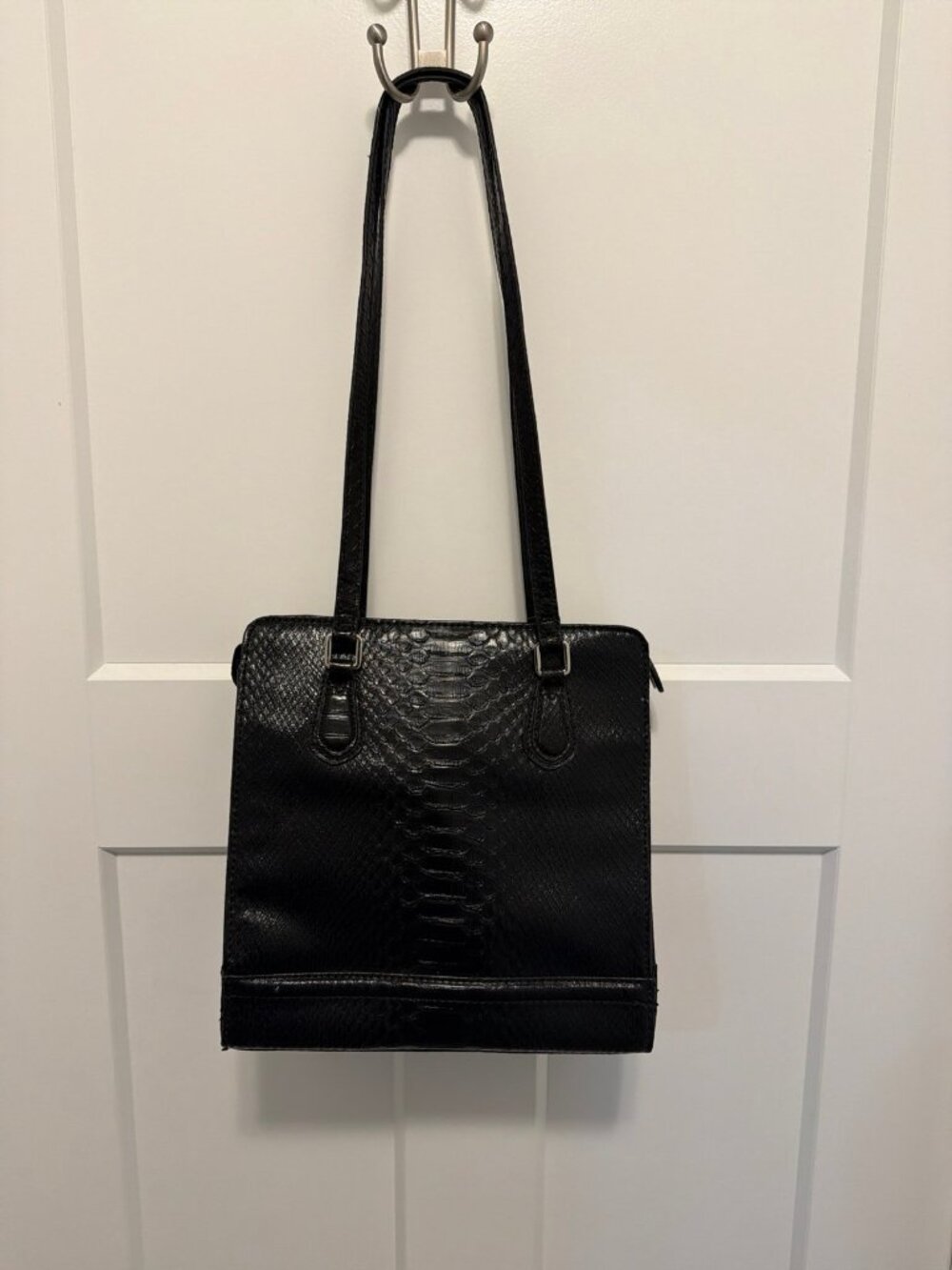 Vintage Liz Claiborne Black Snake Embossed Organizer Shoulder Bag - Picture 2 of 7